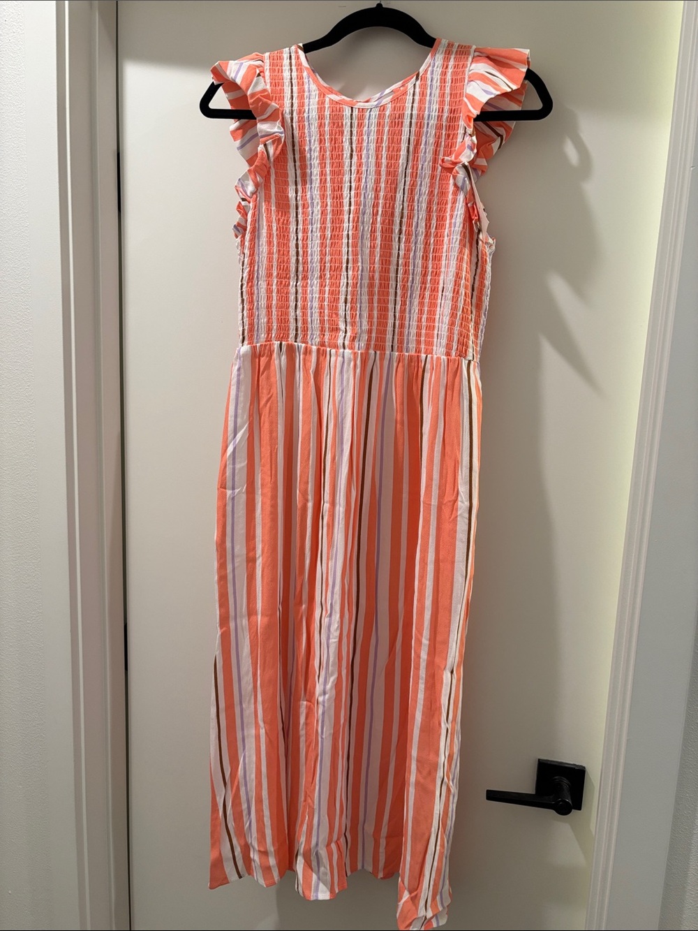 a new day Coral & White Striped Maxi Dress with Ruffle Sleeves